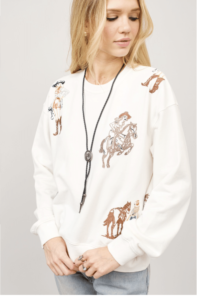 Cowgirl Sweatshirt – White Western Print
