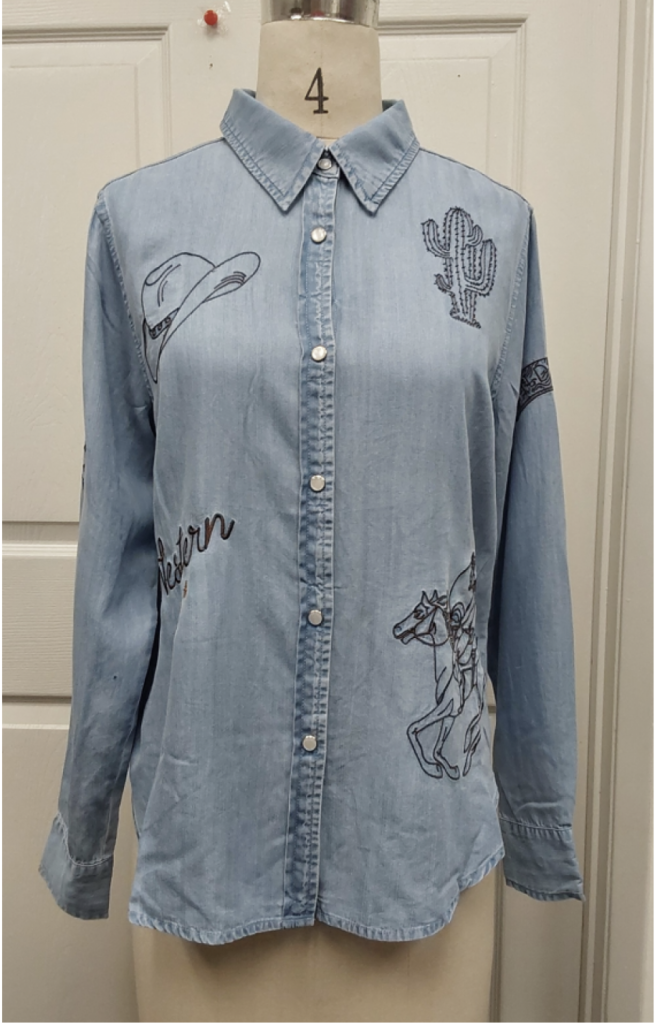 Denim Western Blouse – Embroidered Cowgirl Style