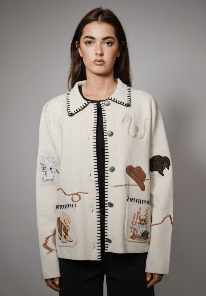 Western Embroidered Wool sweater jacket
