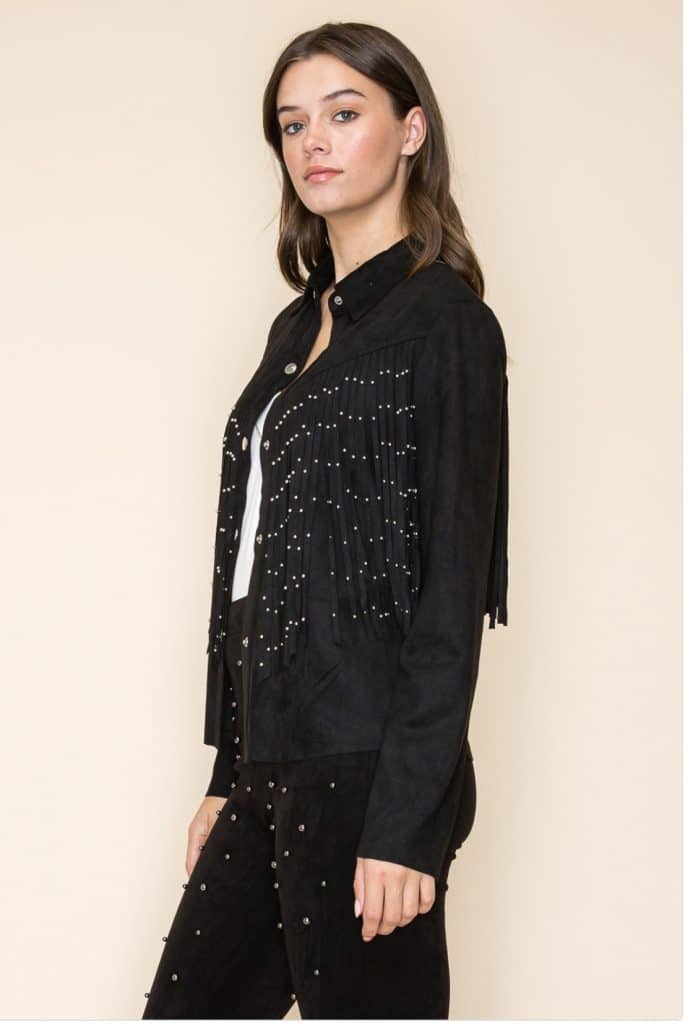 Studed Fringe black jacket K3307J