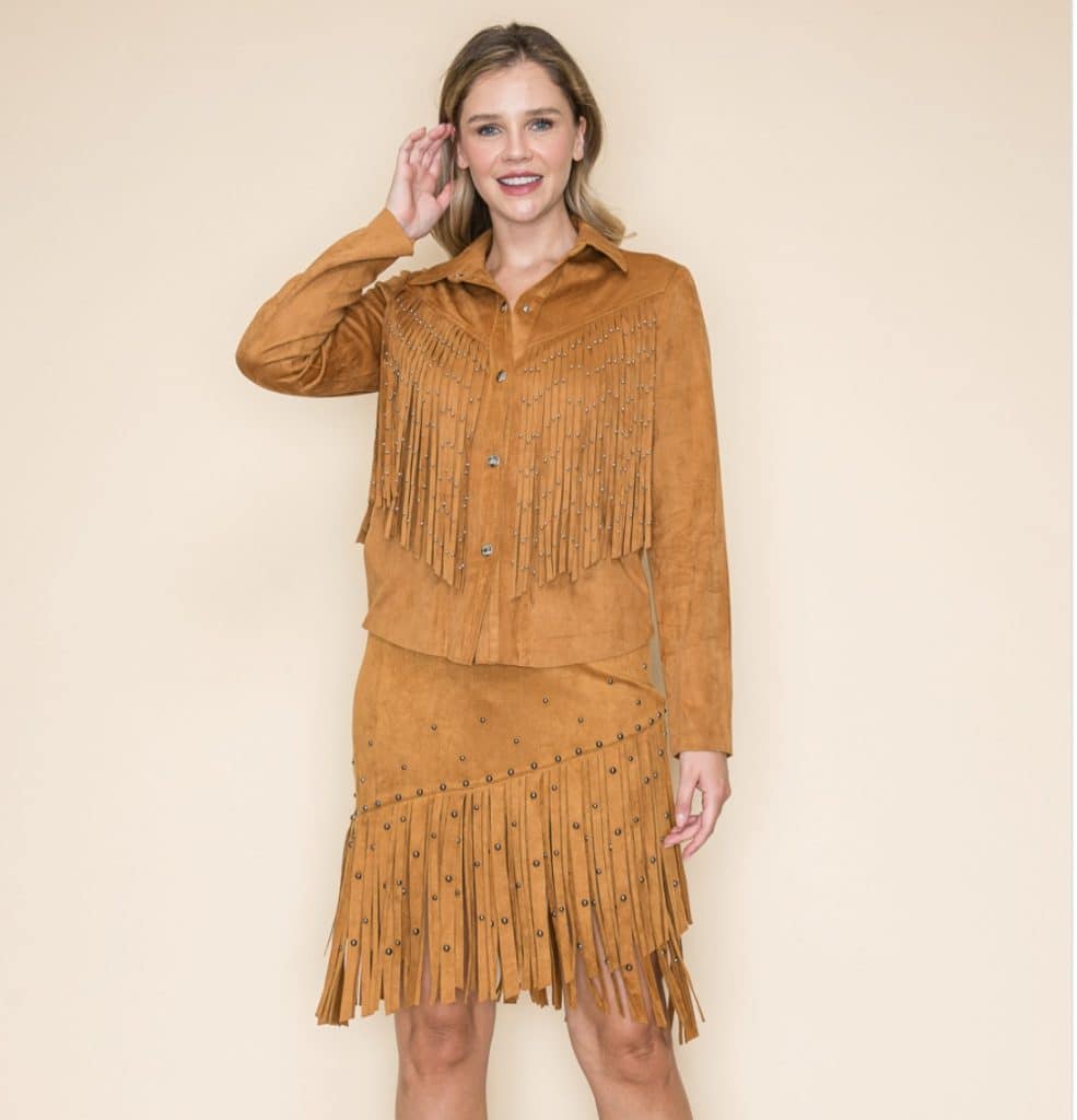 Studed Fringe camel jacket K3307J