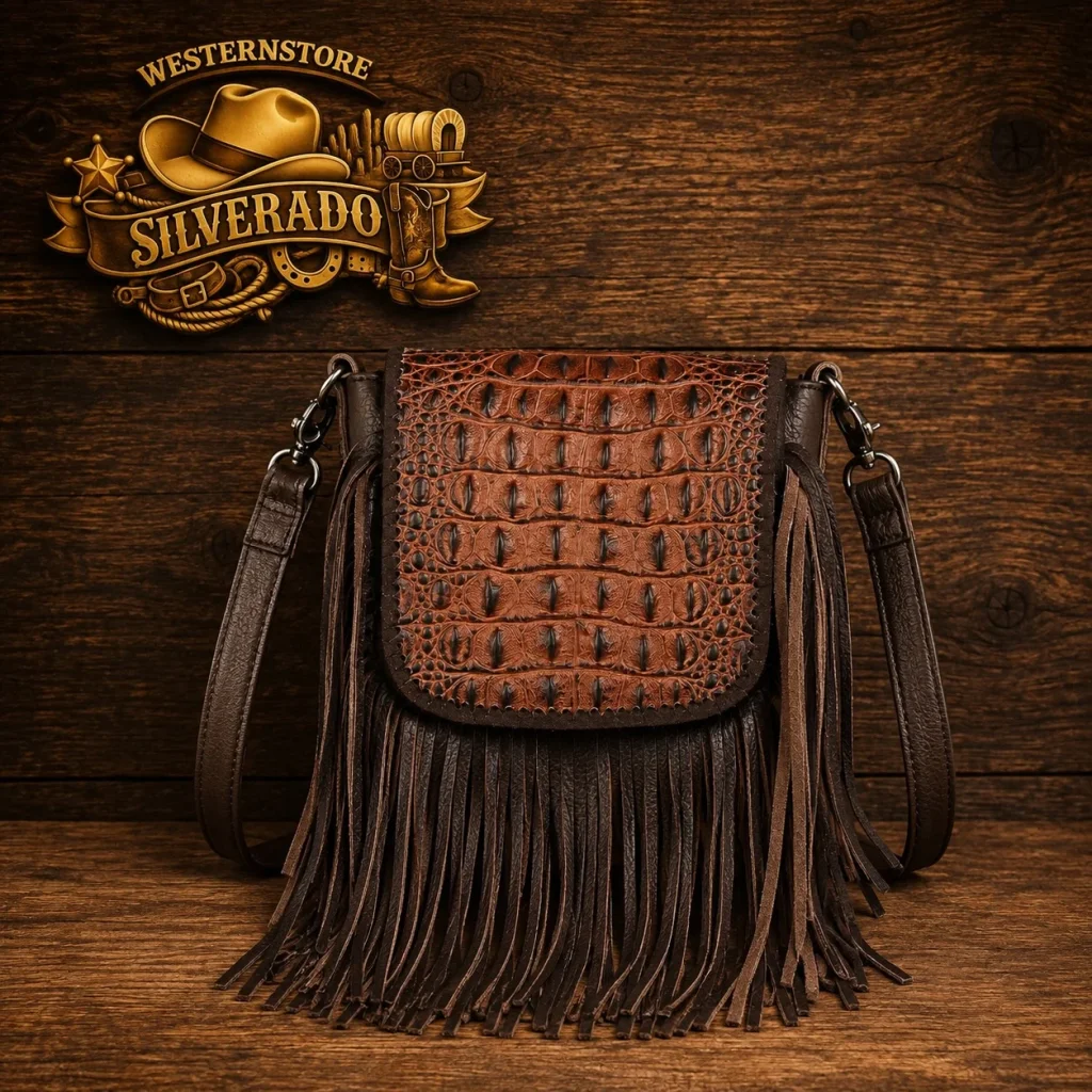 leren tooled franje crossbody bag