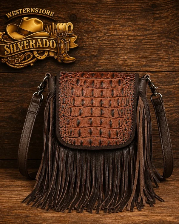leren tooled franje crossbody bag
