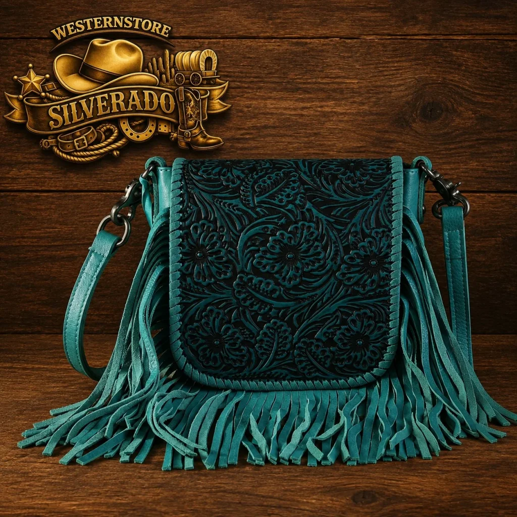 Leren tooled franje crossbody bag