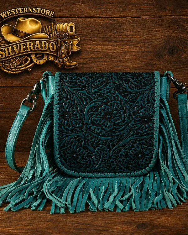 Leren tooled franje crossbody bag
