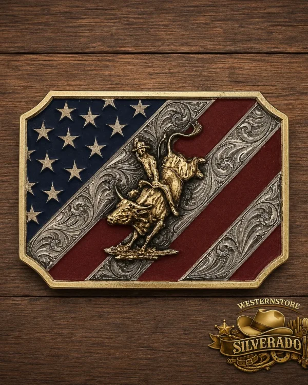 Patriot Bull Rider Attitude Belt Buckle