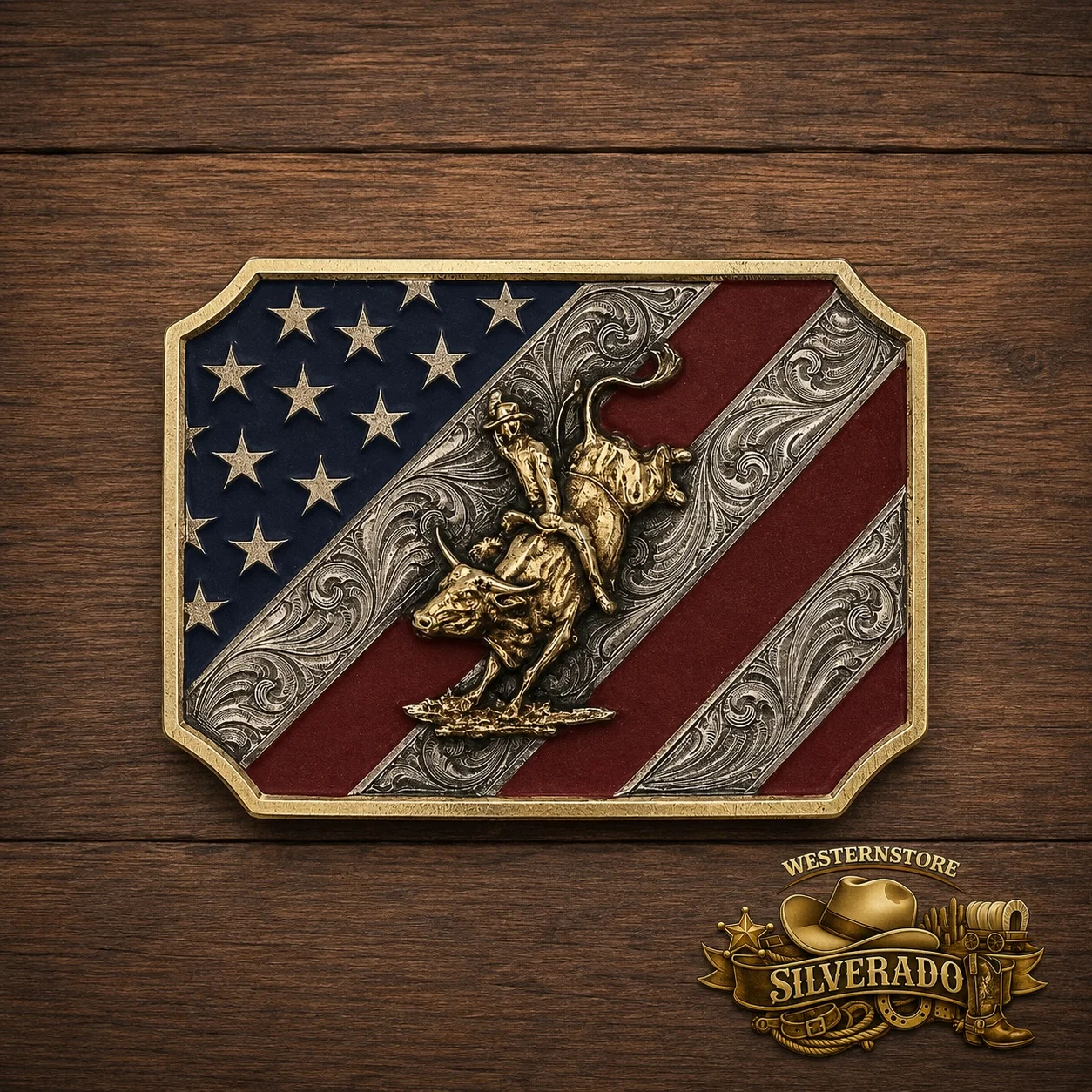 Patriot Bull Rider Attitude Belt Buckle