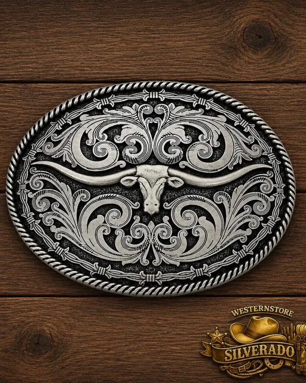 Rope and Barbed Wire Longhorn Buckle