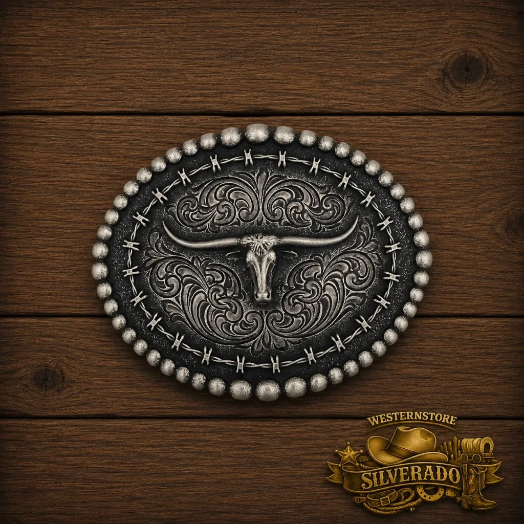 Rustic Barbed Wire Longhorn Buckle