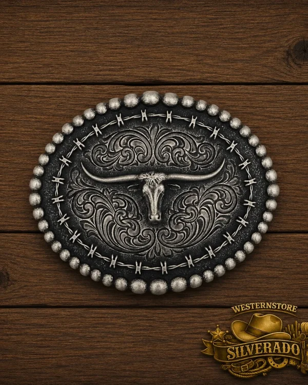 Rustic Barbed Wire Longhorn Buckle