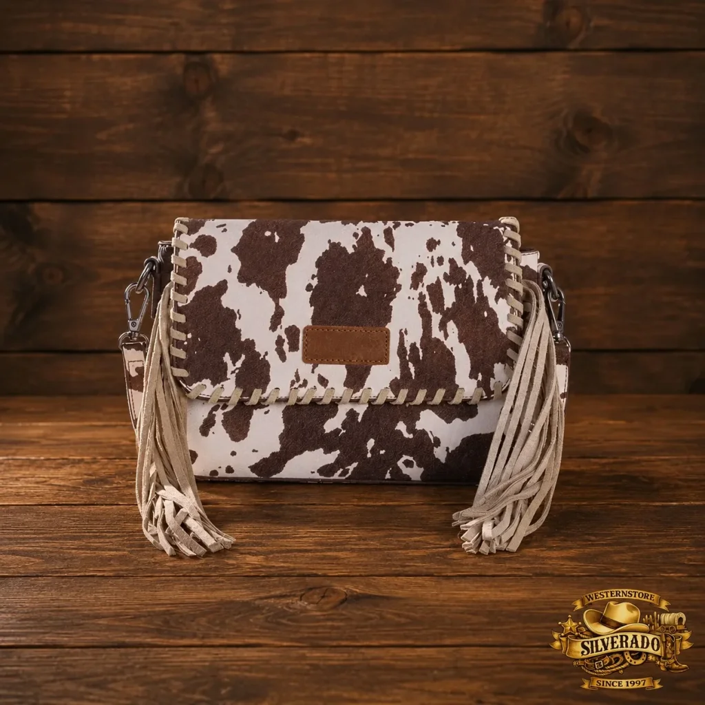 Wester cow print fringe bag