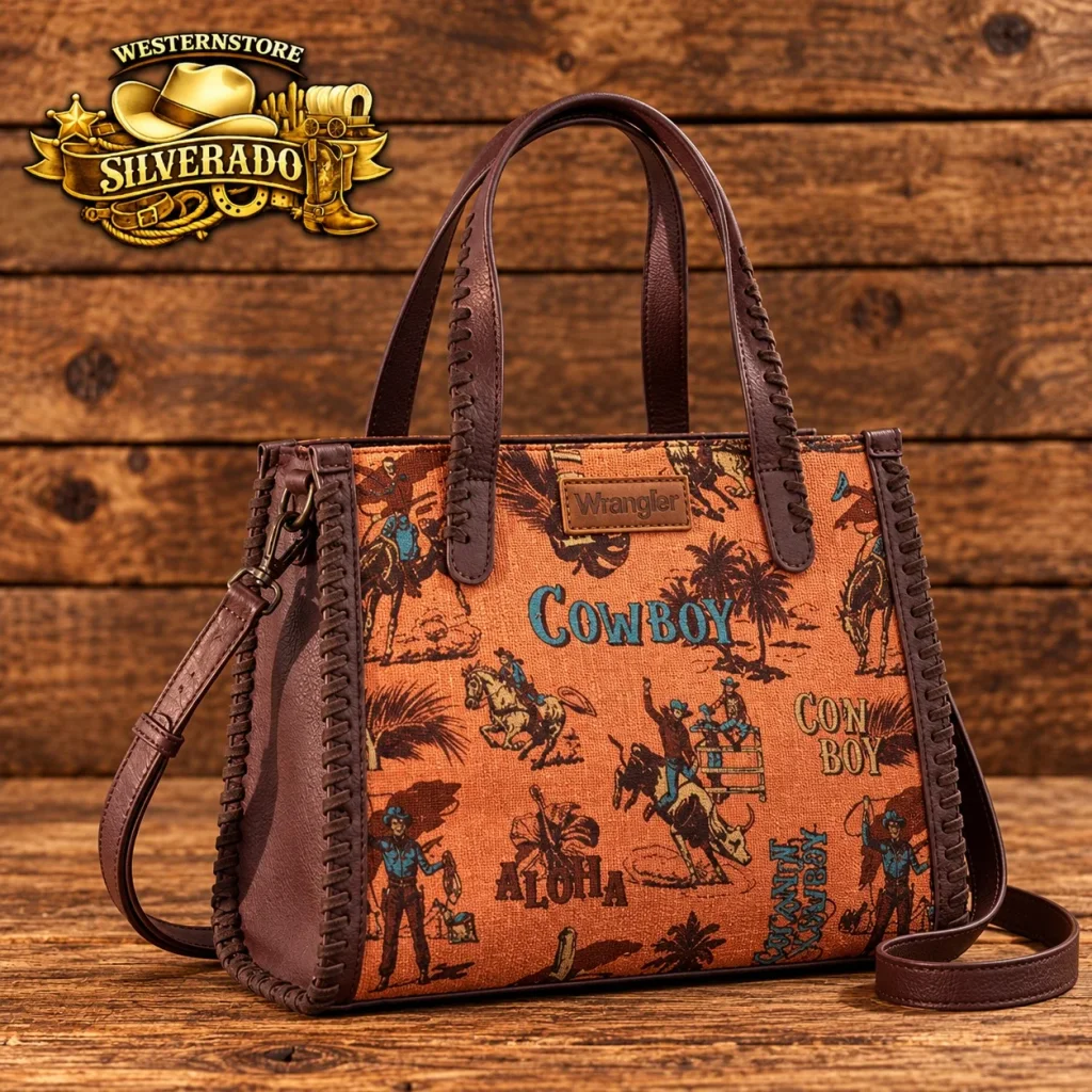 Wrangler Western Handtas – Cowboy Rodeo Print – Bruin