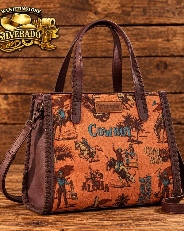 Wrangler Western Handtas – Cowboy Rodeo Print – Bruin